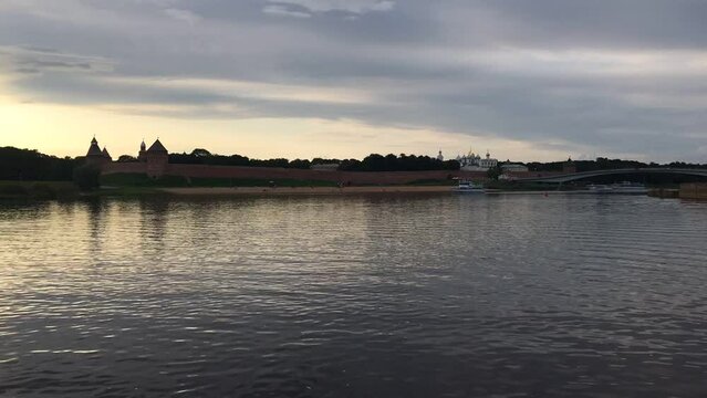Trip on Volkhov river to Veliky Novgorod from Ilmen lake. Time lapse