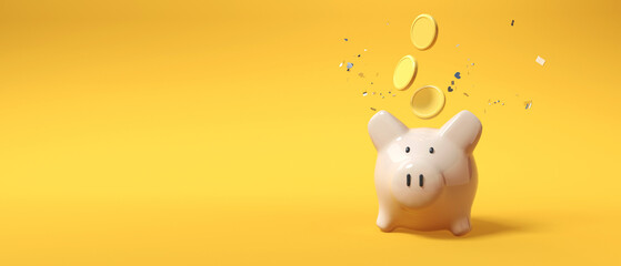 Financial theme with piggy bank and coins - clean 3d render - obrazy, fototapety, plakaty