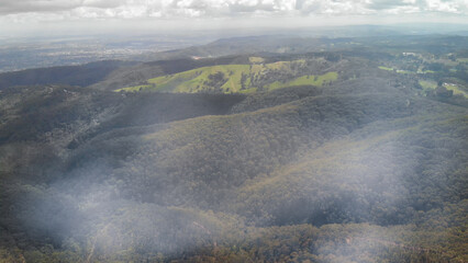 Adelaide countryside aerial panorama from Mount Lofty Conservation Park, Australia from drone