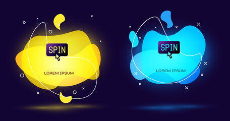 Black Slot machine spin button icon isolated on black background. Abstract banner with liquid shapes. Vector