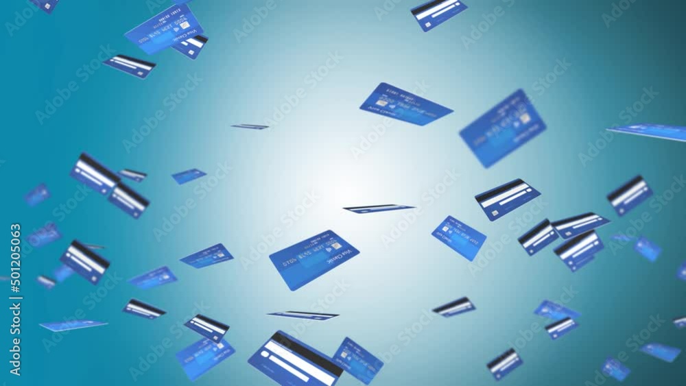 Poster 3d loop animation background of a credit card with a chip . business market shopping concept. financ