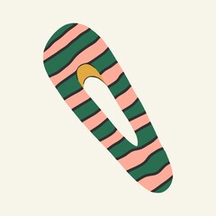 Cartoon multicolored hairpin, hair clip. Hair accessories. Beauty design. Women's salon concept. Flat design, hand drawn cartoon, vector.