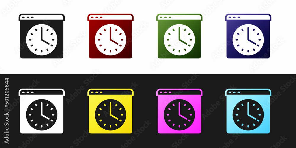 Poster set browser window icon isolated on black and white background. vector