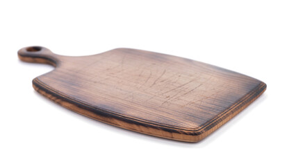 Wood cutting board isolated at white background. Wooden pizza board