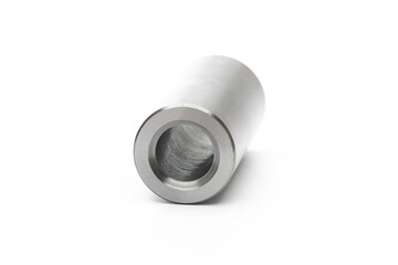 New car piston pin, details of an auto engine on white
