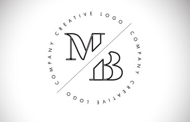 Outline MB m b letter logo with cut and intersected design and round frame.