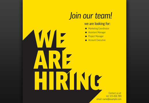 We Are Hiring Minimalistic Flyer Template - Yellow Version with Long Shadow Letters