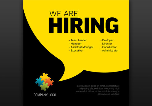 We Are Hiring Minimalistic Flyer Template with Big Bubble and Company Logo Placeholder