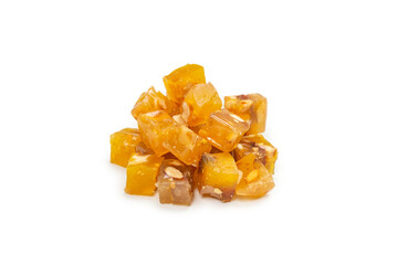 Turkish traditional delight with nuts isolated on white background.