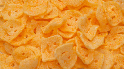 Crispy salted snacks on white background.