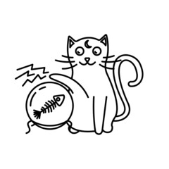 Cat with crystal magic ball. Vector illustration.