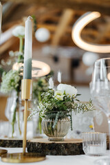 Elegant table setting and decoration at a beautiful wedding location