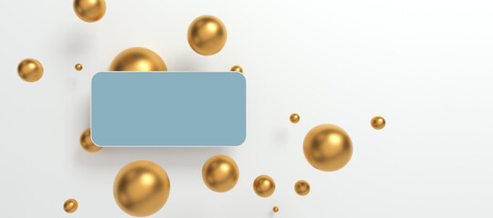 Smartphone and a lot of gold balls. Top view. 3D rendering
