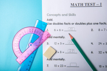 Educational concepts, math test in close up
