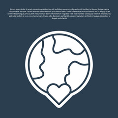 Blue line The heart world - love icon isolated on blue background. Vector