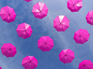 Pink umbrellas to support Breast Cancer Awareness