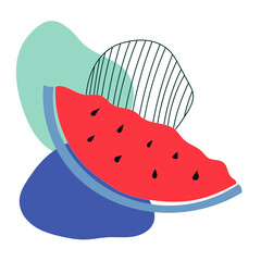 Watermelon with shapes in minimalistic style - vector abstract illustration for logo, cards, prints, apps. Modern art template
