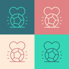 Obraz premium Pop art line Soccer football ball icon isolated on color background. Sport equipment. Vector