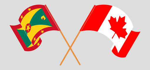 Crossed and waving flags of Grenada and Canada