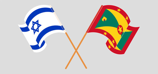 Crossed and waving flags of Israel and Grenada