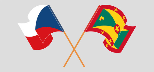 Crossed and waving flags of Czech Republic and Grenada