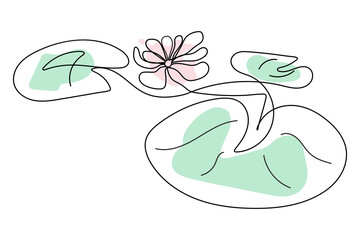 One-line sketch of a water lily in lineart style on a white background. An artistic sample of the sketch. Vector illustration of doodles. A blooming bud. Linear art. The botanical logo.
