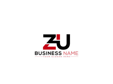Letter ZU Logo Image, Colorful Zu uz Letter Vector Icon With Black And Red Color Logo Design