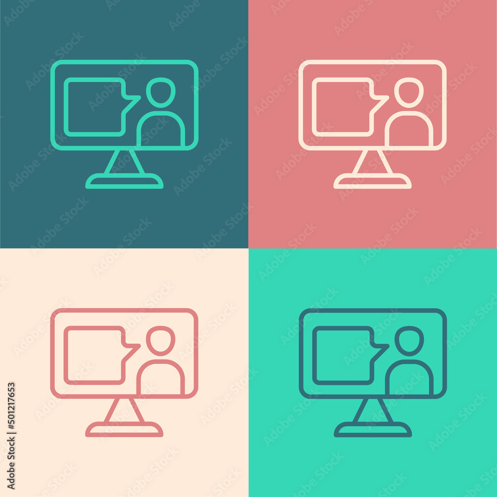 Poster pop art line e-learning of different foreign languages icon isolated on color background. vector