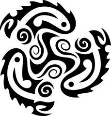 A beautiful illustration with tribal tattoo. Black color on a white background.