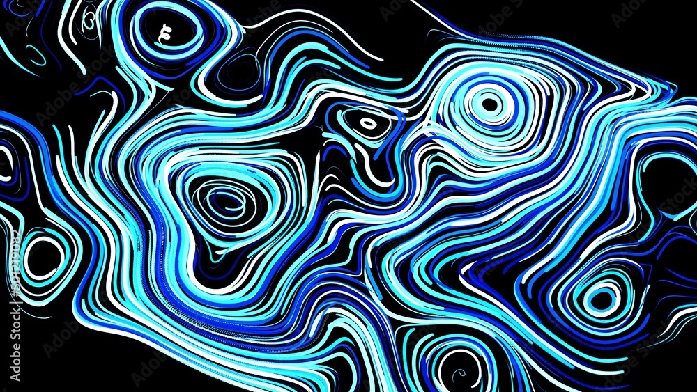 Poster 3d render. abstract creative background with curled lines like blue trails on surface. lines form sw