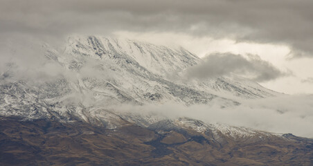 focussed mountain peak of ararat, cloudy air