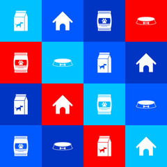 Set Bag of food for dog, Dog house, pet and Pet bowl icon. Vector