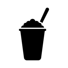 Ice cream icon. Wafer cup and stick. Black silhouette. Front side view. Vector simple flat graphic illustration. Isolated object on a white background. Isolate.