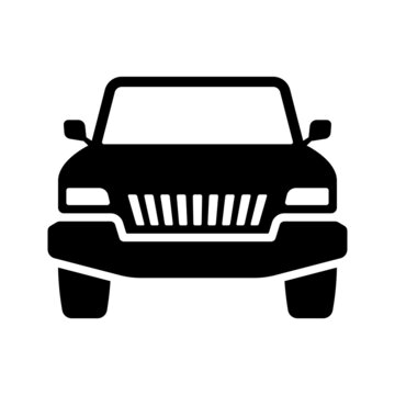 Car icon. SUV. Off-road transport. Black silhouette. Front view. Vector simple flat graphic illustration. Isolated object on a white background. Isolate.