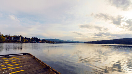 Fototapeta premium Calming waters of Juan de Fuca Straits early on a Spring morning near Sooke Harbour, BC. 