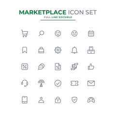 Marketplace icon set simple vector editable stroke free.