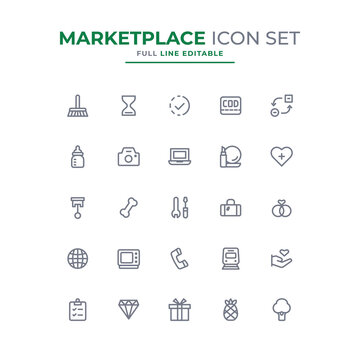 Marketplace icon set simple vector editable stroke free.