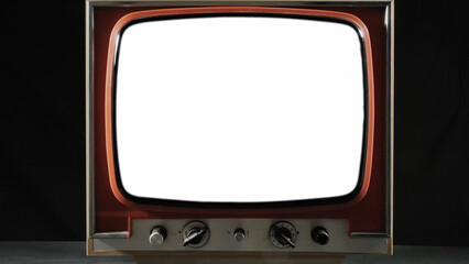 A retro vintage tv set, with a blank white screen (replace it with your own creativity).
