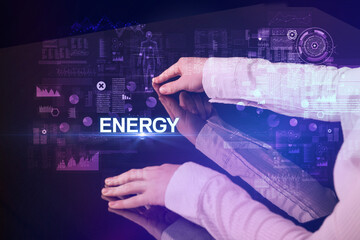 Businessman touching huge display concept