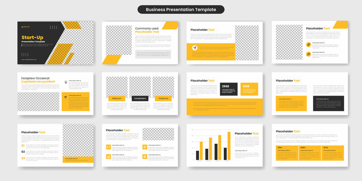 Startup business presentation slide template design, Yellow corporate business proposal and company profile brochure, Annual report, catalog, powerpoint template or pitch deck