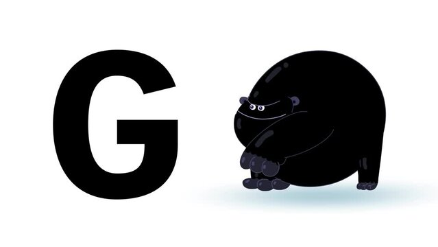 G letter big black like gorilla cartoon animation. Animal loop. Educational serie with bold style character for children. Good for education movies, presentation, learning alphabet, etc...