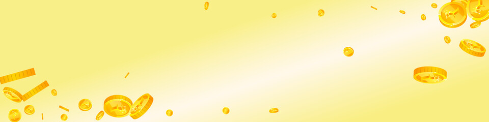 Indian rupee coins falling. Bewitching scattered INR coins. India money. Trending jackpot, wealth or success concept. Vector illustration.