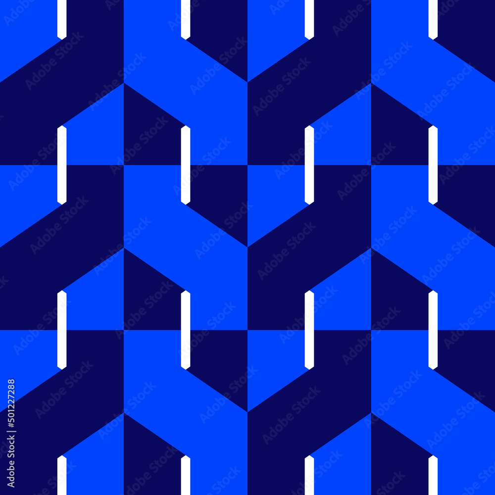 Poster abstract zigzag shapes blue seamless vector pattern.