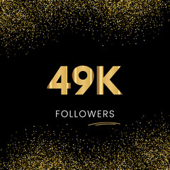 Thank you 49K or 49 Thousand followers. Vector illustration with golden glitter particles on black background for social network friends, and followers. Thank you celebrate followers, and likes.