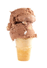 Rocky Road Ice Cream Cone Isolated on a White Background