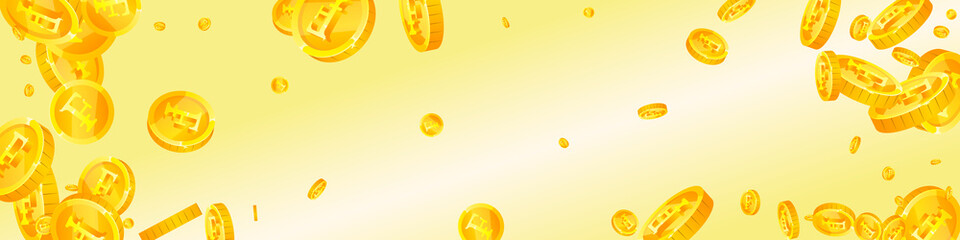 Swiss franc coins falling. Cute scattered CHF coins. Switzerland money. Interesting jackpot, wealth or success concept. Vector illustration.