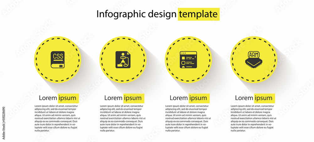 Wall mural set books about programming, flowchart, browser files and processor. business infographic template. 
