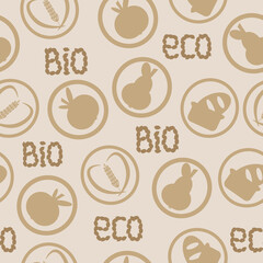 Seamless pattern with symbols of bio and eco products