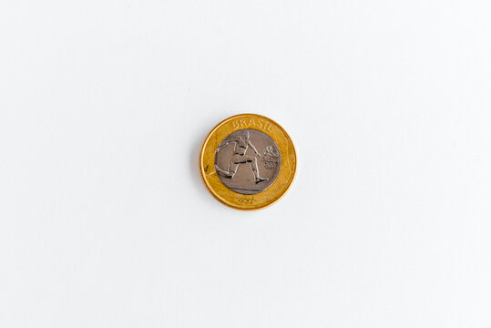 Brazilian commemorative coin, Brazilian real coin on white background
