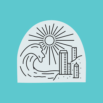 wave sun city line art clip art preview